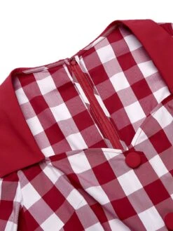 Red 1960s Checked Pockets Pencil Dress 16 Red 1960s Checked Pockets Pencil Dress -Retro Pulse Shop SCV016327 4