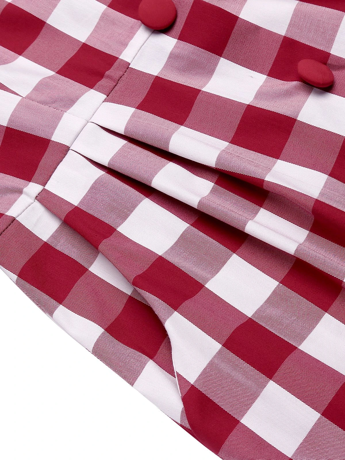 Red 1960s Checked Pockets Pencil Dress 10 Red 1960s Checked Pockets Pencil Dress - Image 8