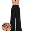 Black 1930s Polka Dot Patchwork Belt Jumpsuit 2 Black 1930s Polka Dot Patchwork Belt Jumpsuit -Retro Pulse Shop SCV016483 01