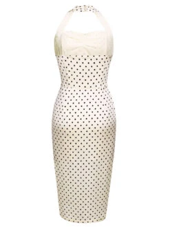 Ivory 1960s Polka Dot Halter Pencil Dress -Retro Pulse Shop SCV016661 3