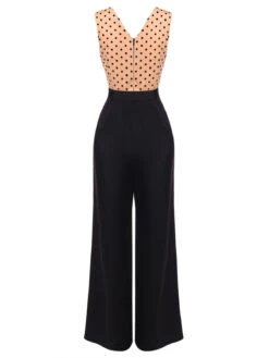 Black 1930s Polka Dot Patchwork Belt Jumpsuit -Retro Pulse Shop SCV016938 3