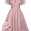 Pink 1950s Star Sequin Lace Swing Dress -Retro Pulse Shop SCV017382 01