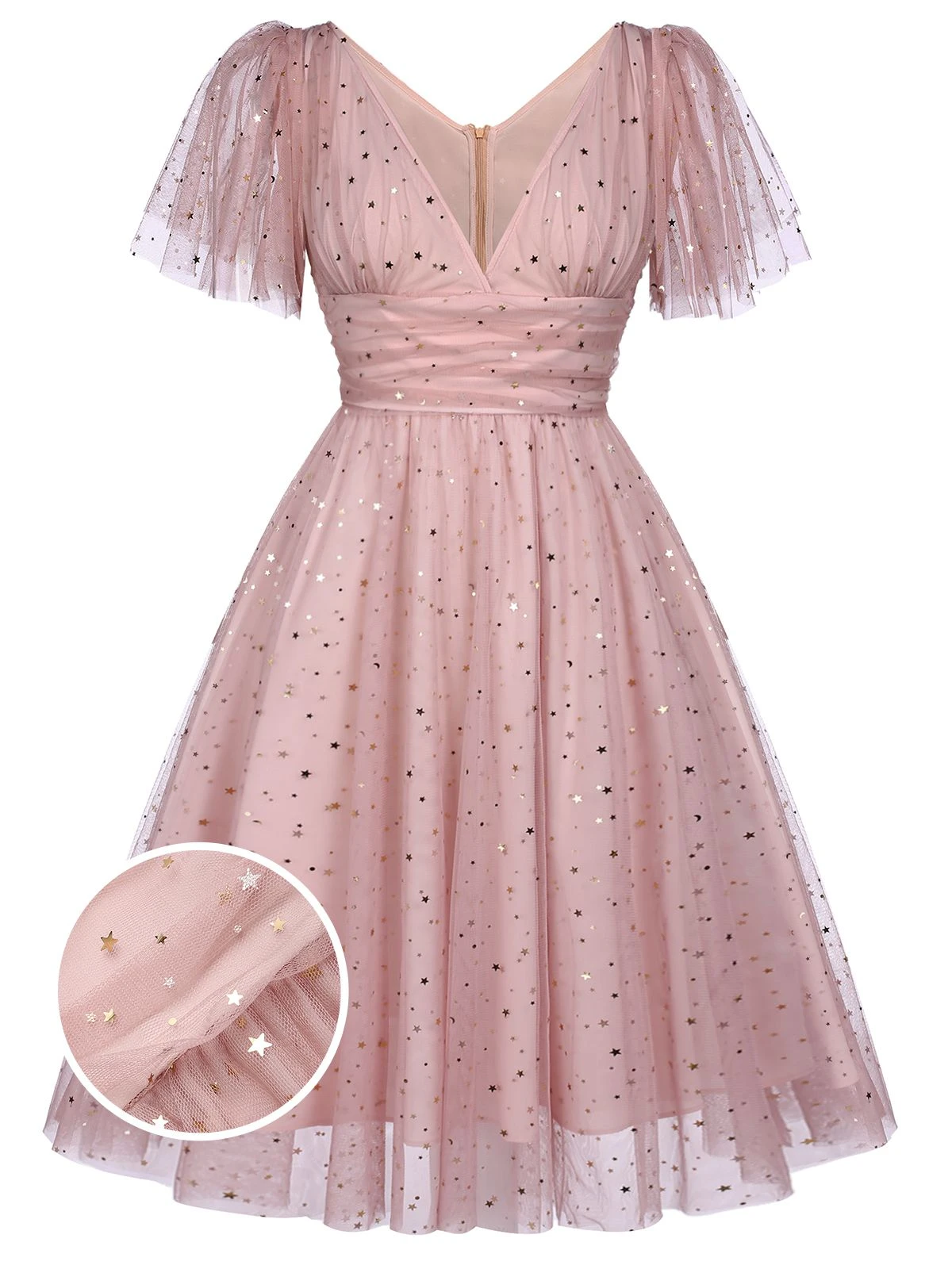 Pink 1950s Star Sequin Lace Swing Dress 3 Pink 1950s Star Sequin Lace Swing Dress