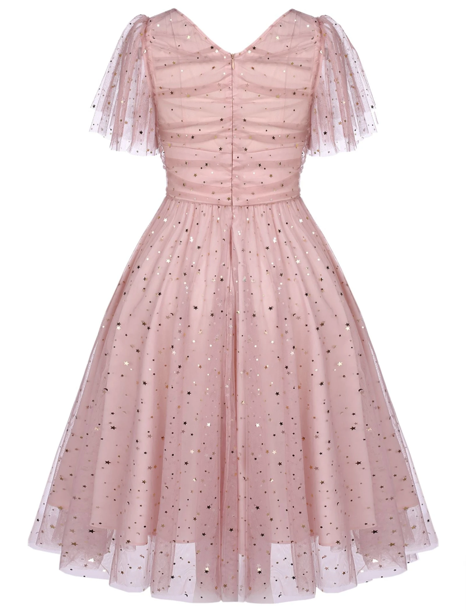Pink 1950s Star Sequin Lace Swing Dress 6 Pink 1950s Star Sequin Lace Swing Dress - Image 4