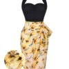 Black 1960s Halter Sunflower Pencil Dress -Retro Pulse Shop SCV017753 01