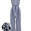 Blue 1930s Striped Ruffle Jumpsuit -Retro Pulse Shop SCV018480 01