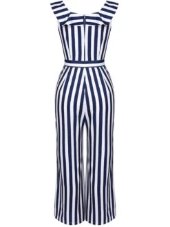 Blue 1930s Striped Ruffle Jumpsuit -Retro Pulse Shop SCV018480 3