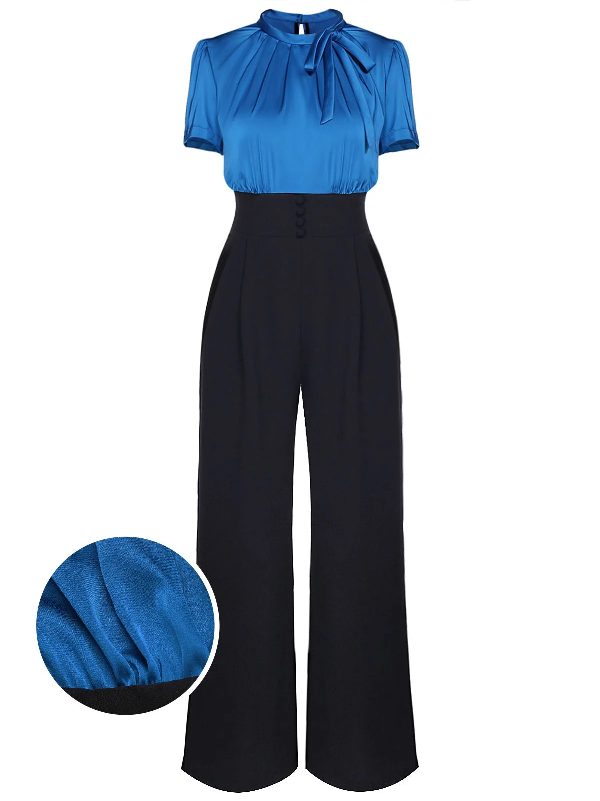 Blue 1930s Solid Lace-up Jumpsuit 3 Blue 1930s Solid Lace-up Jumpsuit