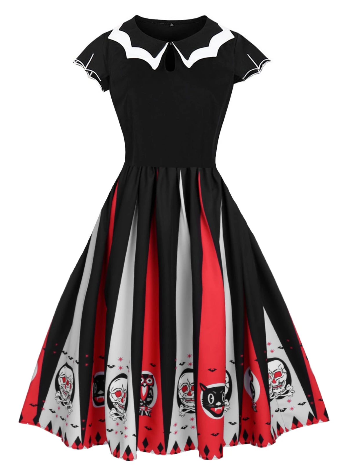 1950s Halloween Skull Owl Patchwork Dress 4 1950s Halloween Skull Owl Patchwork Dress - Image 2