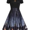 Black 1950s Halloween Button Dress -Retro Pulse Shop SCV018989 PAT1 1