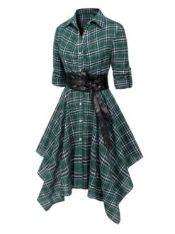 1950s 3/4 Sleeve Plaid Belt Long Tops -Retro Pulse Shop SCV019169 2 10132bbf 2c2f 42b0 a70c 0047dc327555