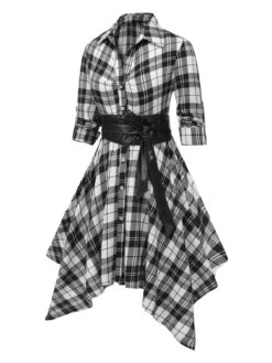 1950s 3/4 Sleeve Plaid Belt Long Tops -Retro Pulse Shop SCV019169 2 86940192 27c8 4256 8289 9872765d697c