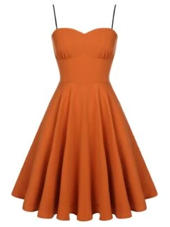 Orange 1950s Cape Pumpkin Swing Dress -Retro Pulse Shop SCV019299 4