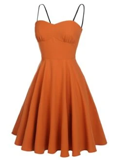 Orange 1950s Cape Pumpkin Swing Dress -Retro Pulse Shop SCV019299 5