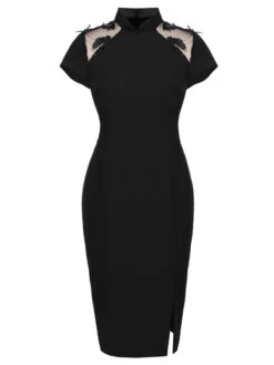 Black 1960s Butterfly Backless Pencil Dress -Retro Pulse Shop SCV019360 1