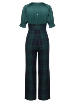 Green 1930s Plaid Patchwork Puff Jumpsuit -Retro Pulse Shop SCV019963 3