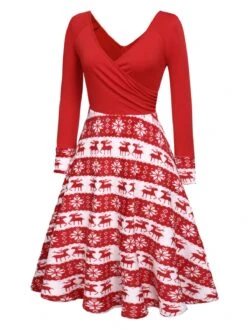 Red 1950s Christmas Patchwork Swing Dress -Retro Pulse Shop SCV019964 2