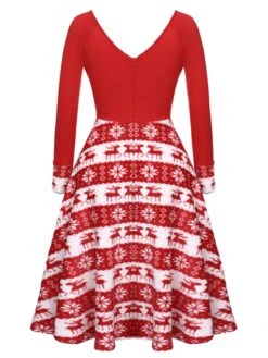 Red 1950s Christmas Patchwork Swing Dress -Retro Pulse Shop SCV019964 3