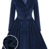 Navy Blue 1950s Velvet Long Coat -Retro Pulse Shop SCV020321 01