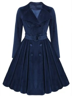 Navy Blue 1950s Velvet Long Coat -Retro Pulse Shop SCV020321 1