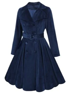 Navy Blue 1950s Velvet Long Coat -Retro Pulse Shop SCV020321 2