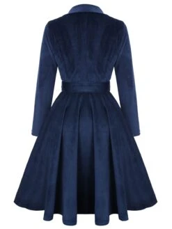 Navy Blue 1950s Velvet Long Coat -Retro Pulse Shop SCV020321 3