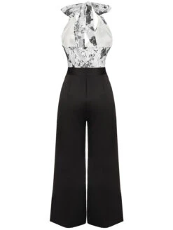 Black White 1930s Floral Halter Strap Jumpsuit -Retro Pulse Shop SCV020851 2