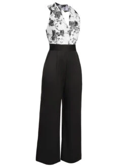 Black White 1930s Floral Halter Strap Jumpsuit -Retro Pulse Shop SCV020851 3