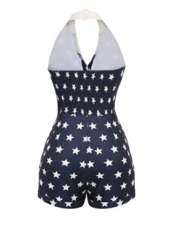Navy Blue 1950s Stars Lapel Vintage Romper -Retro Pulse Shop SCV020862 2