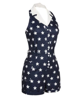 Navy Blue 1950s Stars Lapel Vintage Romper -Retro Pulse Shop SCV020862 3