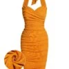 Orange 1960s Solid Folds Halter Pencil Dress -Retro Pulse Shop SCV020905 0