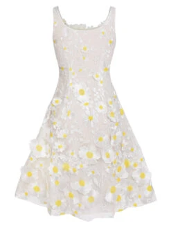White 1950s Daisy Dreamer Vintage Dress -Retro Pulse Shop SCV020937 W2