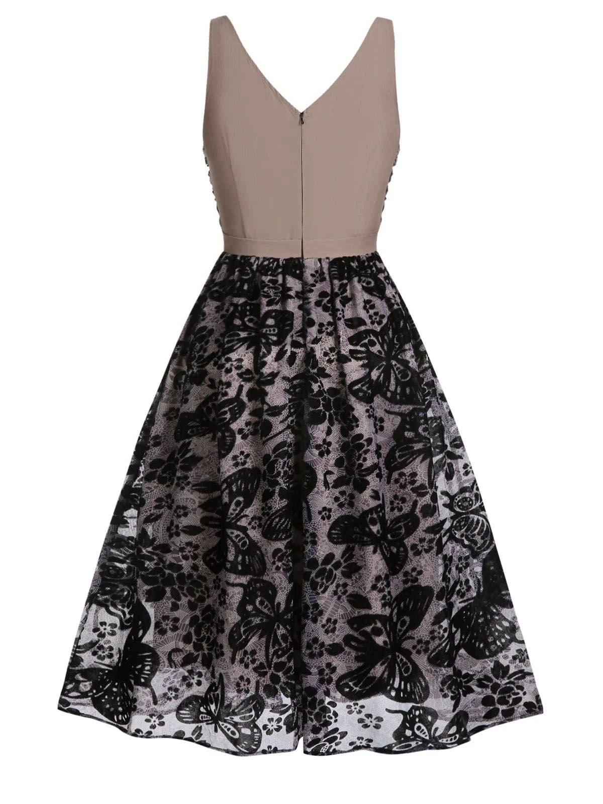 Black 1950s Butterfly Mesh Stitching Dress 6 Black 1950s Butterfly Mesh Stitching Dress - Image 4