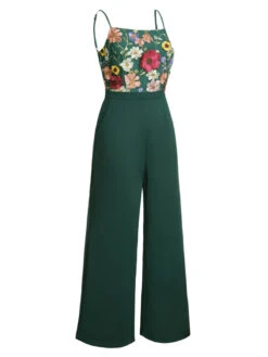 Green 1930s 3D Floral Strap Patchwork Jumpsuit -Retro Pulse Shop SCV020956 G3
