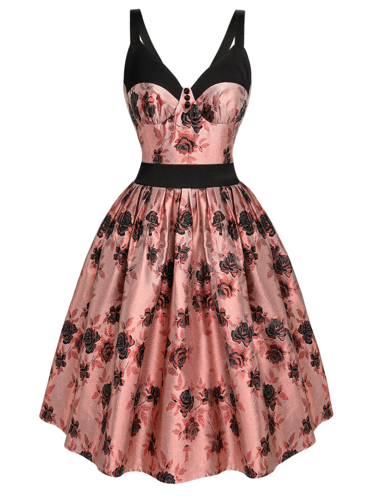 1950s Roses Embossed Satin Swing Dress 4 1950s Roses Embossed Satin Swing Dress - Image 2