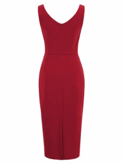 Red 1960s Heart Collar Solid Pencil Dress -Retro Pulse Shop SCV021020 R 3