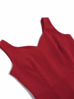 Red 1960s Heart Collar Solid Pencil Dress -Retro Pulse Shop SCV021020 R 4