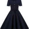 Navy Blue 1950s Solid Belt Swing Dress -Retro Pulse Shop SCV021021 NB 1