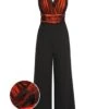 Orange 1930s Butterfly V-Neck Patchwork Jumpsuit -Retro Pulse Shop SCV021034