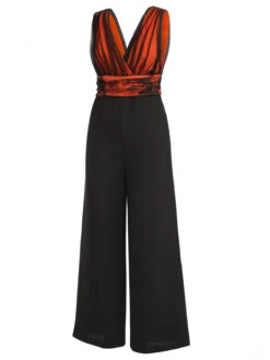 Orange 1930s Butterfly V-Neck Patchwork Jumpsuit -Retro Pulse Shop SCV021034 3