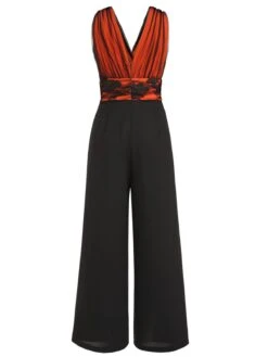 Orange 1930s Butterfly V-Neck Patchwork Jumpsuit -Retro Pulse Shop SCV021034 4