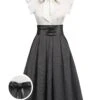 White & Gray 1950s Lace-Up Swing Dress -Retro Pulse Shop SCV021041 GR
