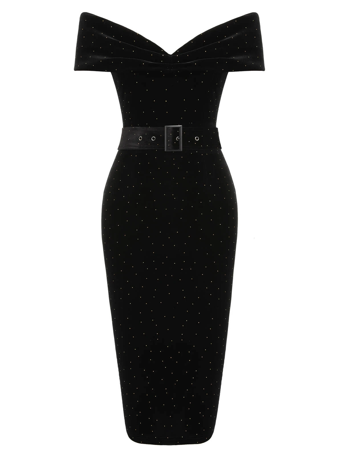 Black 1960s Off-Shoulder Rhinestones Velvet Dress 4 Black 1960s Off-Shoulder Rhinestones Velvet Dress - Image 2