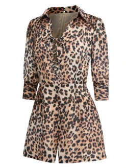 Leopard 1950s Lapel Lace-Up Vintage Romper -Retro Pulse Shop SCV021065 2