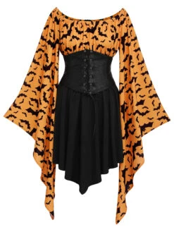 Halloween Gothic Bat Empire Waist Dress -Retro Pulse Shop SCV021068 1