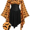 Halloween Gothic Bat Empire Waist Dress -Retro Pulse Shop SCV021068