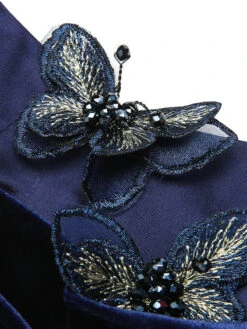 Blue 1960s 3D Butterfly Velvet Pencil Dress -Retro Pulse Shop SCV021075 4