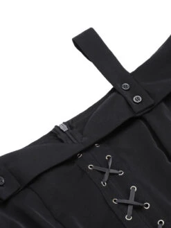 Black 1950s Bat Sleeve Lace-Up Dress -Retro Pulse Shop SCV021081 4