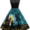Blue 1950s Halloween Lace Patchwork Dress -Retro Pulse Shop SCV021091 BL 1