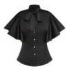 Black 1950s Solid Ruffled-Sleeve Blouse -Retro Pulse Shop SCV021111